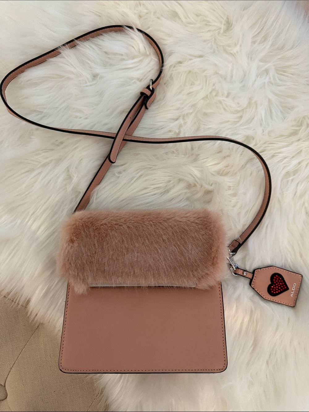 ALDO Blush Pink Faux Fur Flap Crossbody Bag